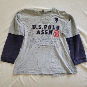 Kid's Size 14/16 Light Gray Long-Sleeve Shirt, U.S. Polo Assn.